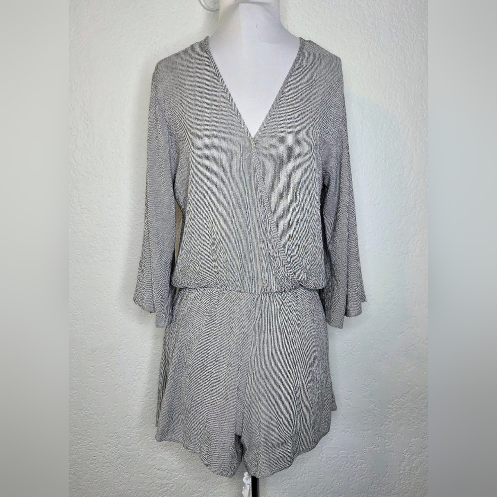 Elan Black Striped Swim Cover Up Romper, Size Small, Summer Beach